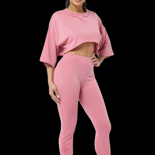 MAUVE TERRY FLEECE CROP TOP SET